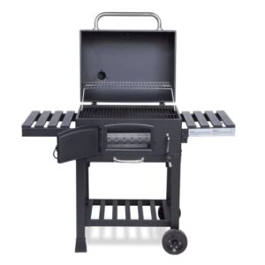 CosmoGrill Outdoor XL Charcoal Smoker BBQ Grill – Adjustable Charcoal Pan, Built-in Thermometer, 2 Side Tables, Chimney & Wheels – Portable Garden Barbecue Smoker