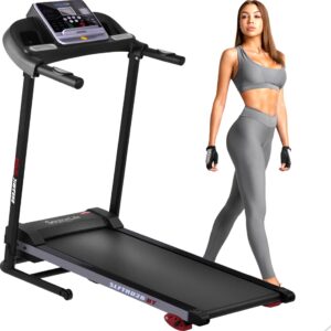 SereneLife SLFTRD18 Folding Treadmill – 0.6–6 MPH, 4-Level Manual Incline, Bluetooth App Sync, 39.3″×15.7″ Belt, Compact Digital Trainer