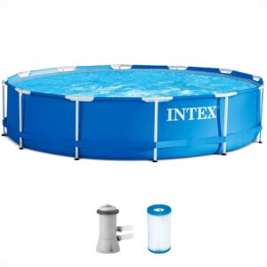 Intex 28211EH Metal Frame Pool Set – 12ft (3.66m) x 30in (76cm) Round Above Ground Swimming Pool with 530 GPH Pump – 1,718 Gallon (6,504L) Capacity – 3-Ply Puncture-Resistant PVC – Rust-Resistant Frame