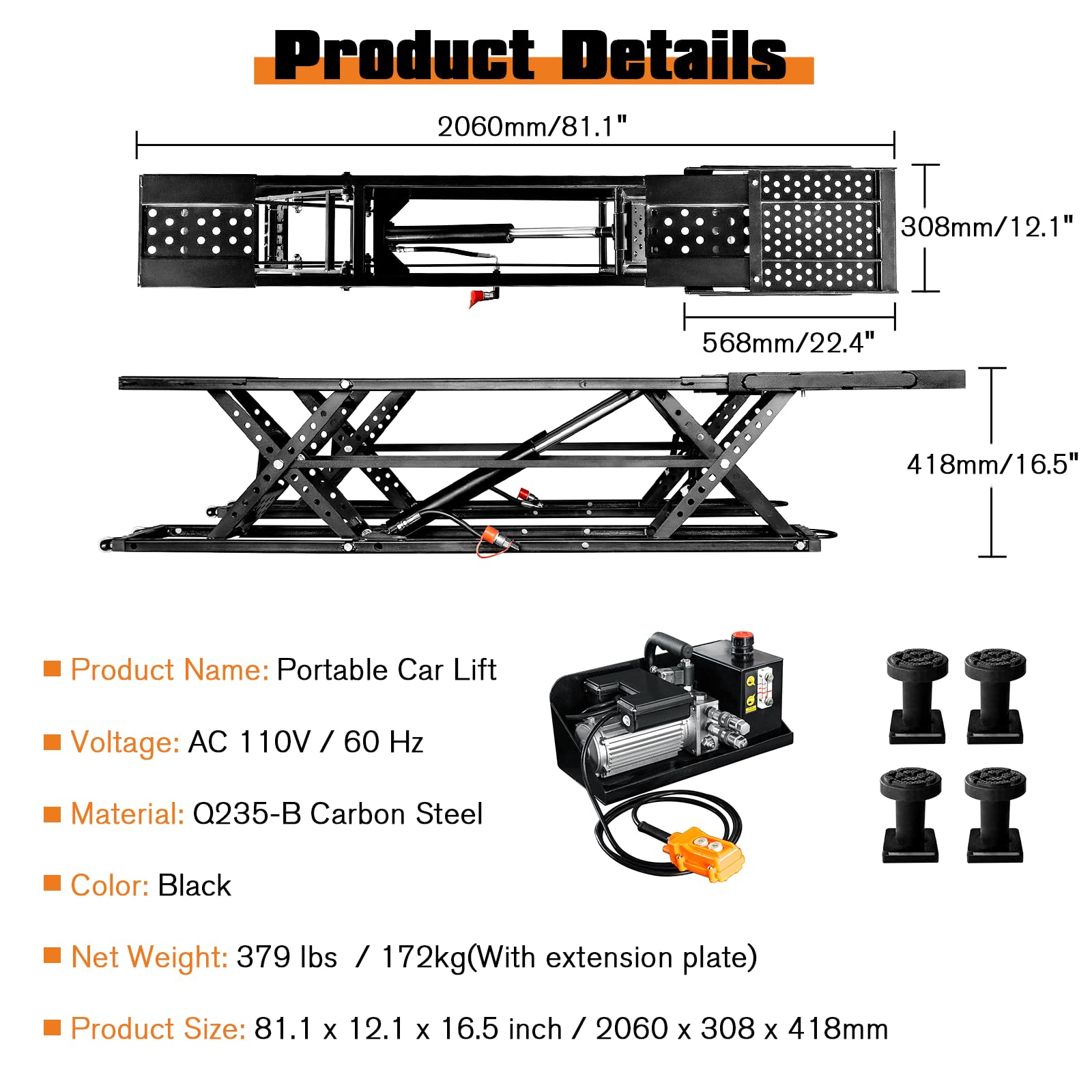Albott 7000 lb (3200 kg) Portable Car Lift – Heavy-Duty Scissor Jack for Home Garage & Shop, 28″ / 71 cm Max Lift Height – Universal Fit, Steel Frame, Wheeled, Foldable - Image 7