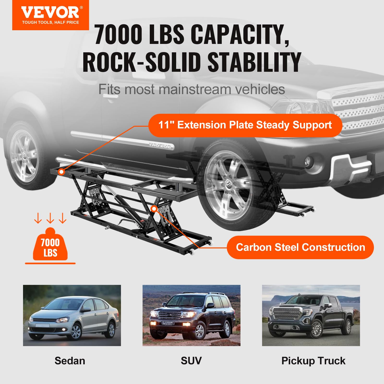 VEVOR Portable Car Lift – 7,000 lbs / 3,175 kg Capacity, 26.8" Max Height, Heavy-Duty Carbon Steel, 120V Scissor Lift for Garage, SUV, and Truck Maintenance - Image 11