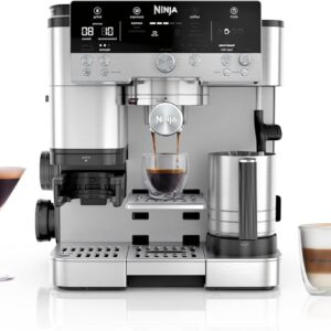 Ninja Luxe Premier ES601UK – 3-in-1 Espresso, Cold Brew & Filter Coffee Machine with Built-In Grinder & Milk Frother (Silver)