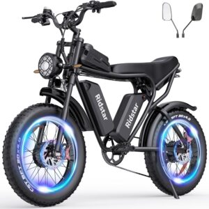 Ridstar Q20 20″ Fat-Tyre Electric Dirt Bike – Peak 1500 W motor, 48 V 15.6 Ah battery (30-75 mi range), 30 mph top-speed