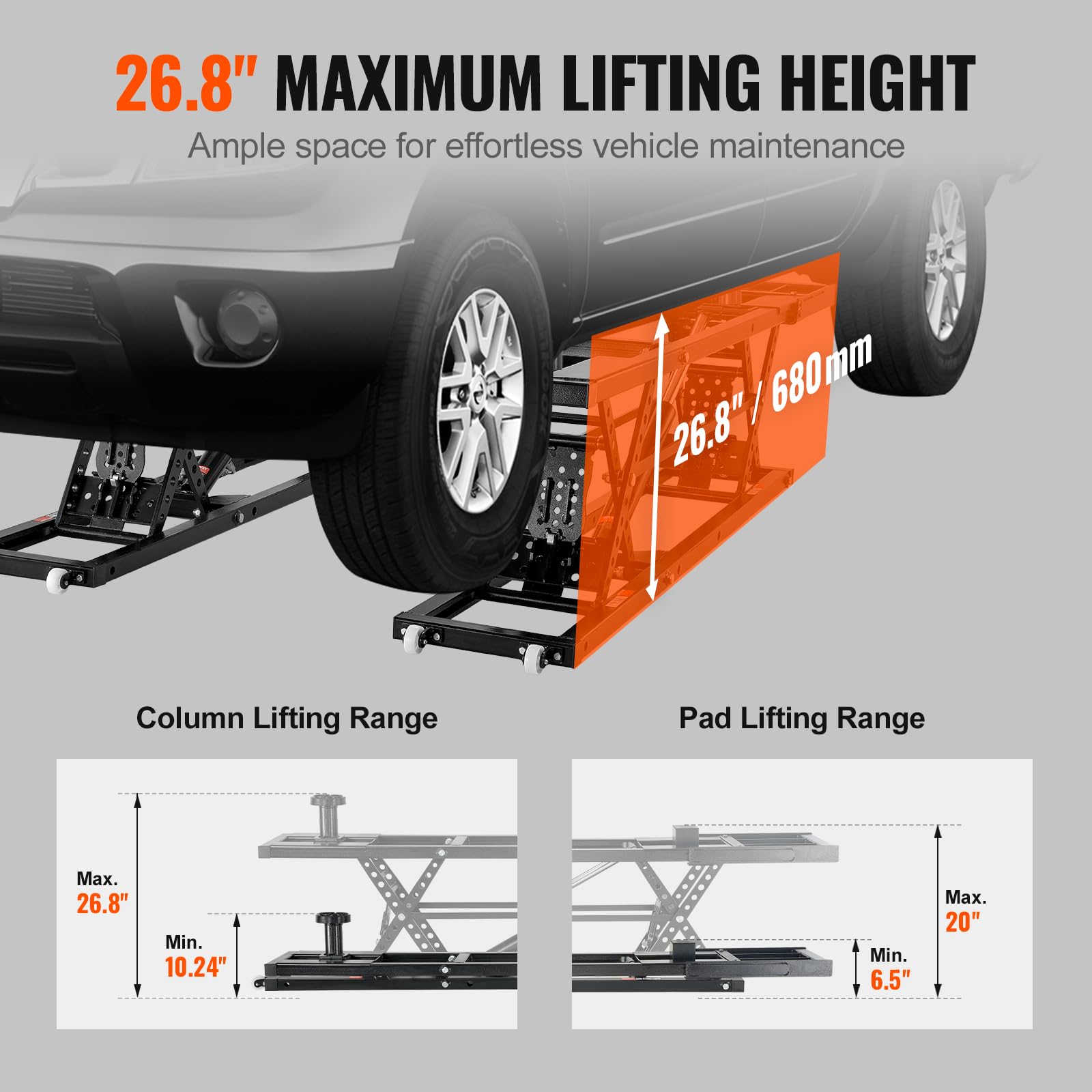VEVOR Portable Car Lift – 7,000 lbs / 3,175 kg Capacity, 26.8" Max Height, Heavy-Duty Carbon Steel, 120V Scissor Lift for Garage, SUV, and Truck Maintenance - Image 12